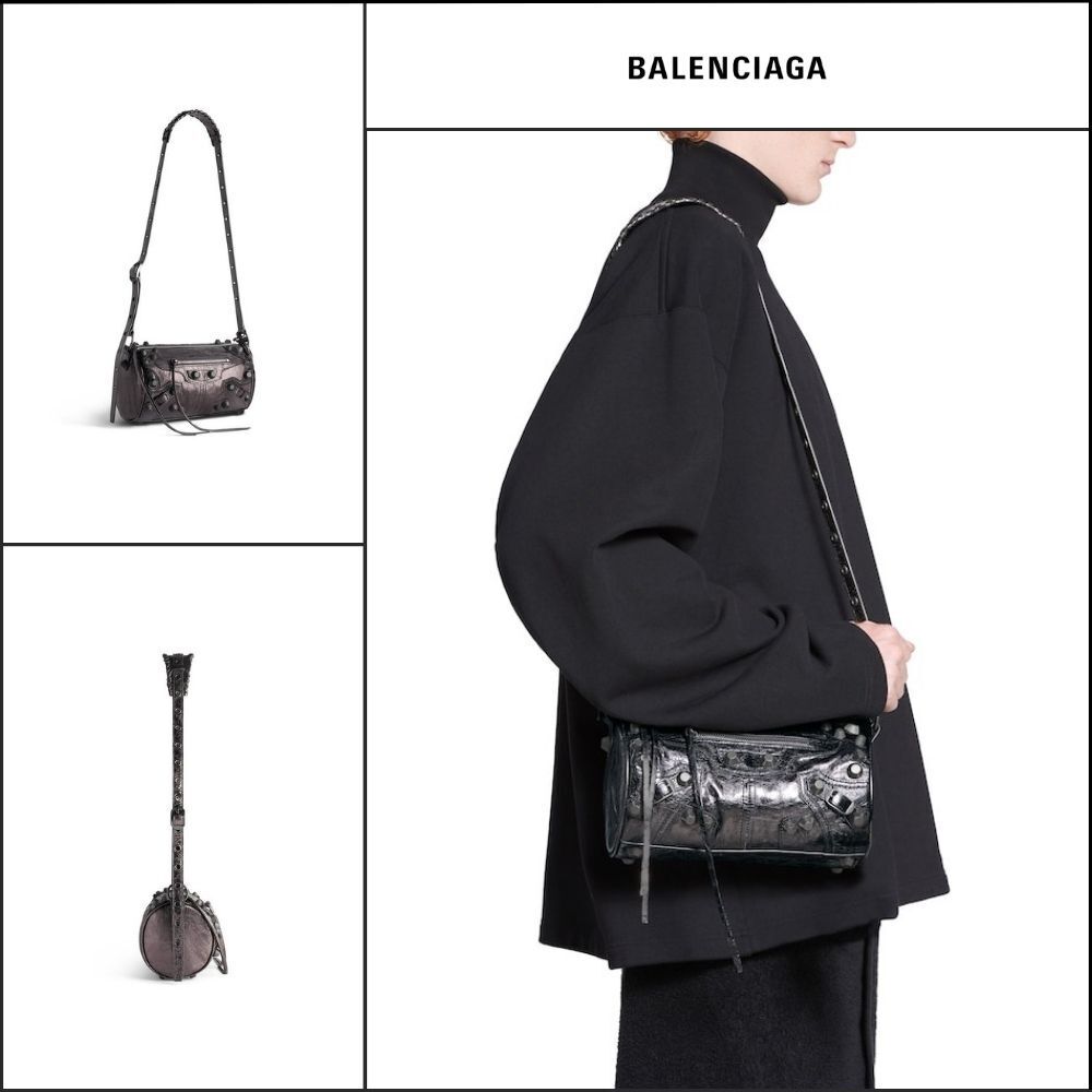 【BALENCIAGA】Le Cagole Men Cylinder Bag Metallized in Metal