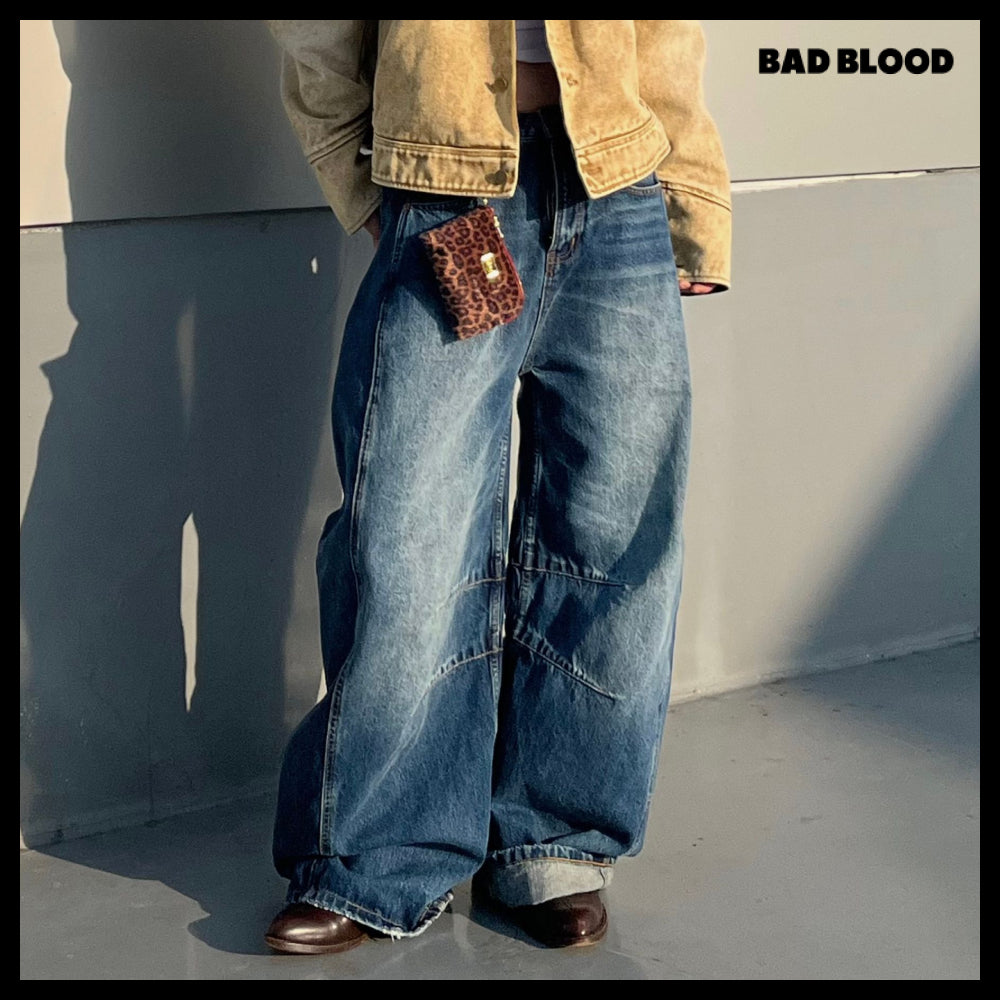 【BADBLOOD】Charlie Barrel Jeans - Mid Blue