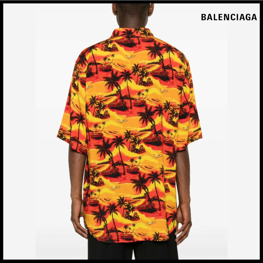 【BALENCIAGA】Hawaiian Car Minimal Short Sleeve Shirt
