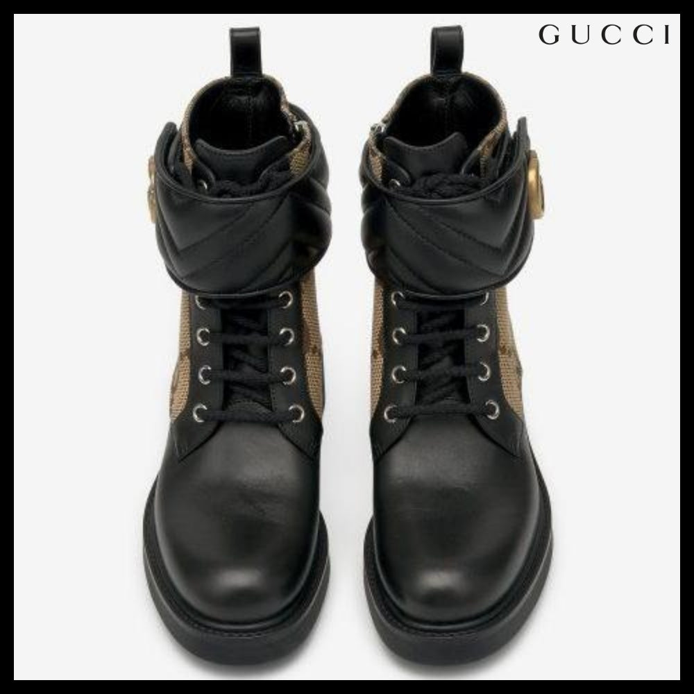 【GUCCI】Double G Combat Boots Black GG Supreme