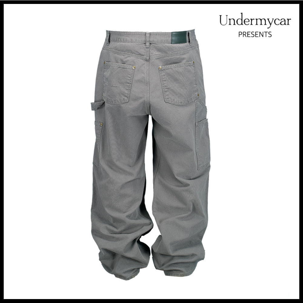 【Undermycar】Army Canvas Carpenter Pants Khaki Gray