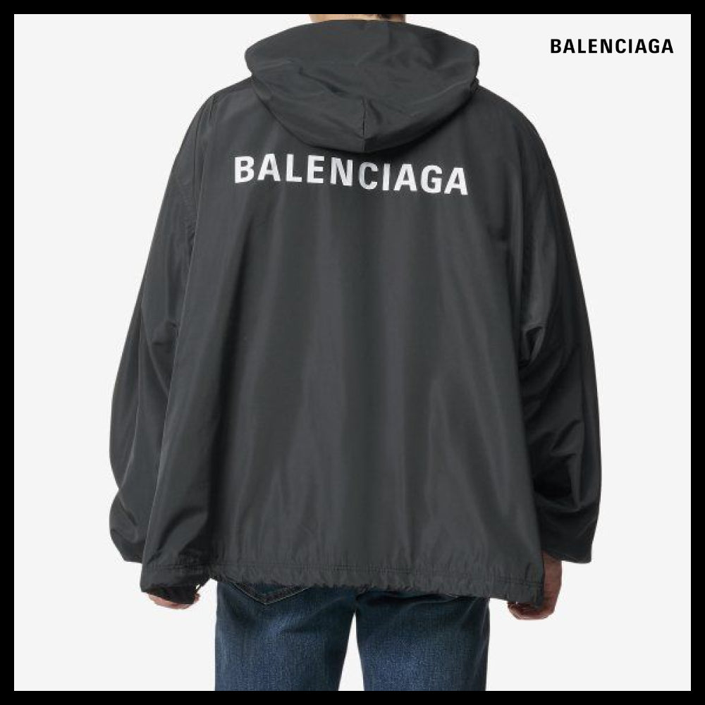 【BALENCIAGA】Back Logo Print Hooded Jacket Black