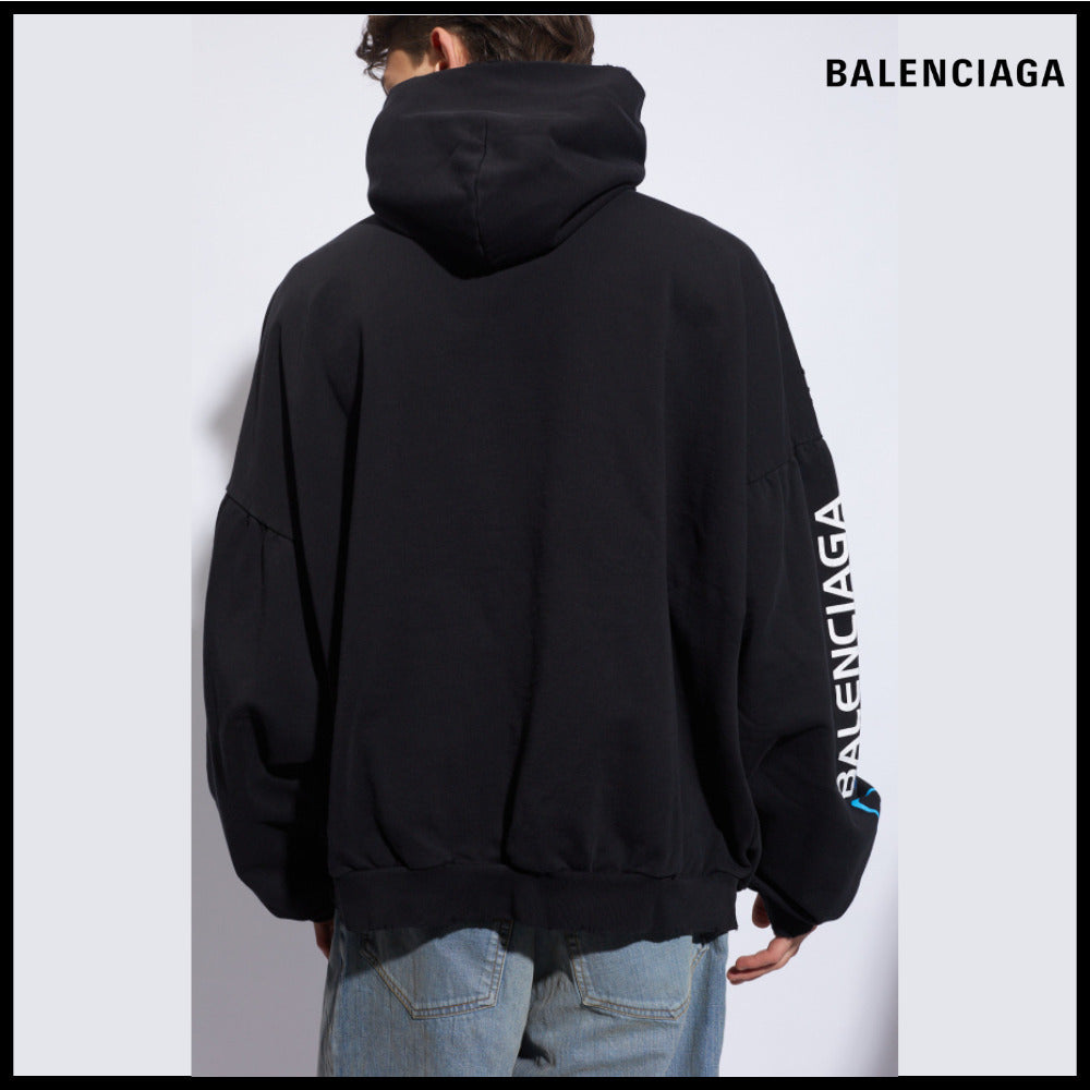 【BALENCIAGA】Surfer Round Hoodie Oversized Black Blue