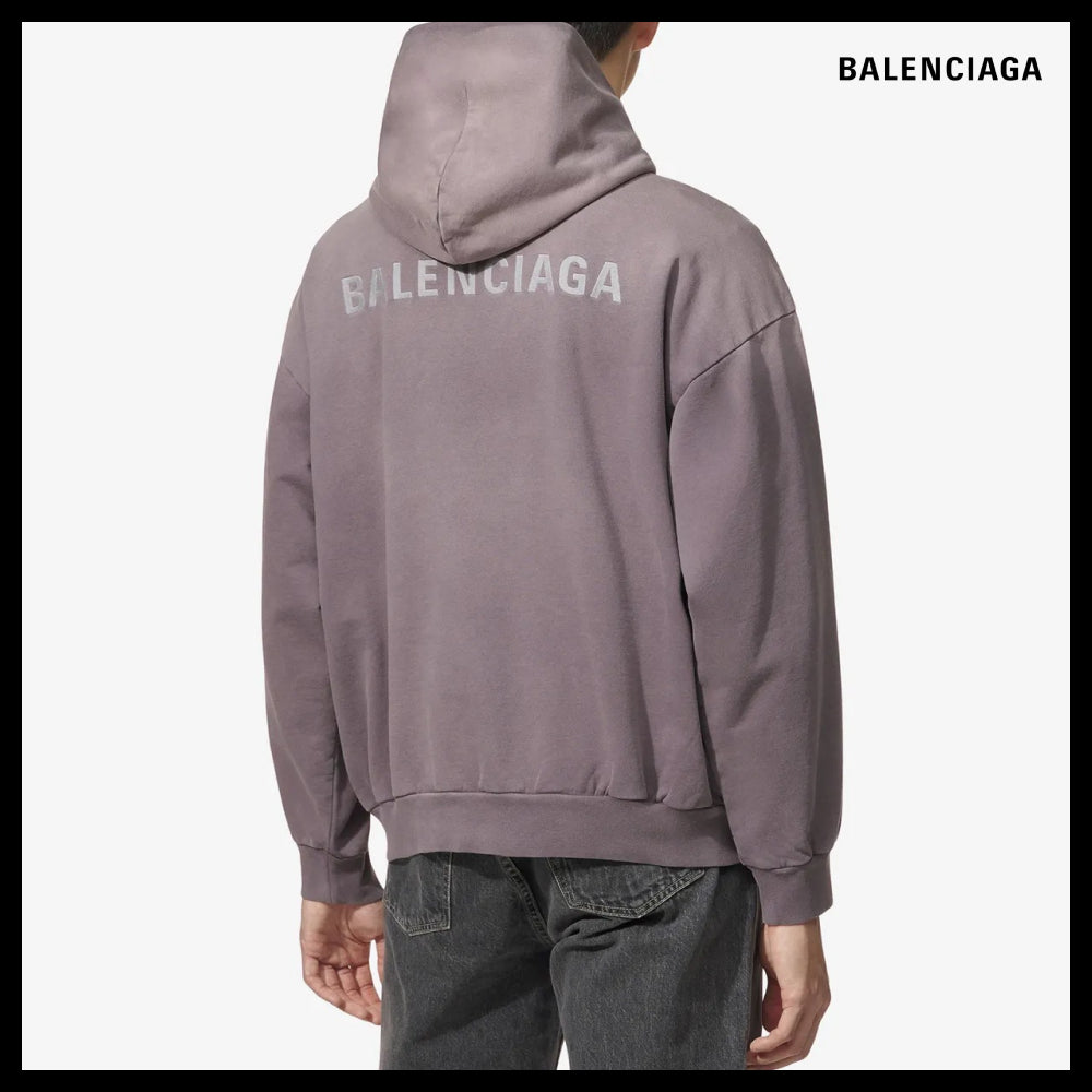 【BALENCIAGA】Medium Fit Logo Hoodie - Faded Purple