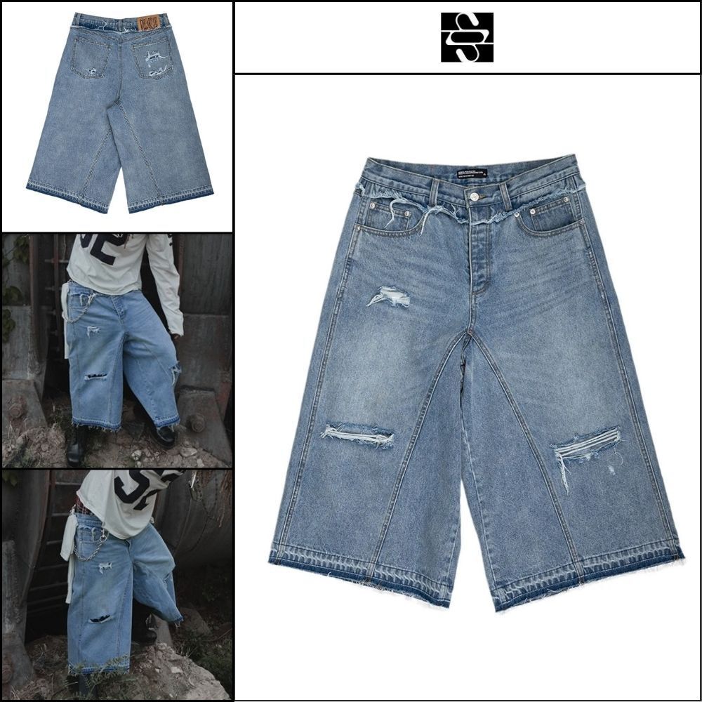 【SUNDAYOFFCLUB】Layered Waist Denim Short Light Blue