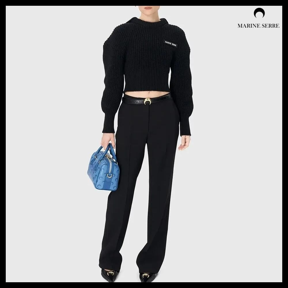 【MARINE SERRE】HALF CARDIGAN KNIT SAILOR SWEATER BLACK