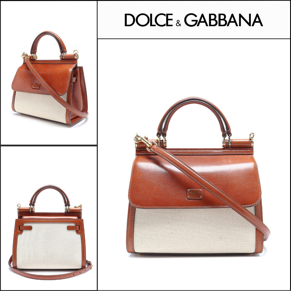 【Dolce & Gabbana】M Sicily 58 Bag Canvas Cowhide Natural