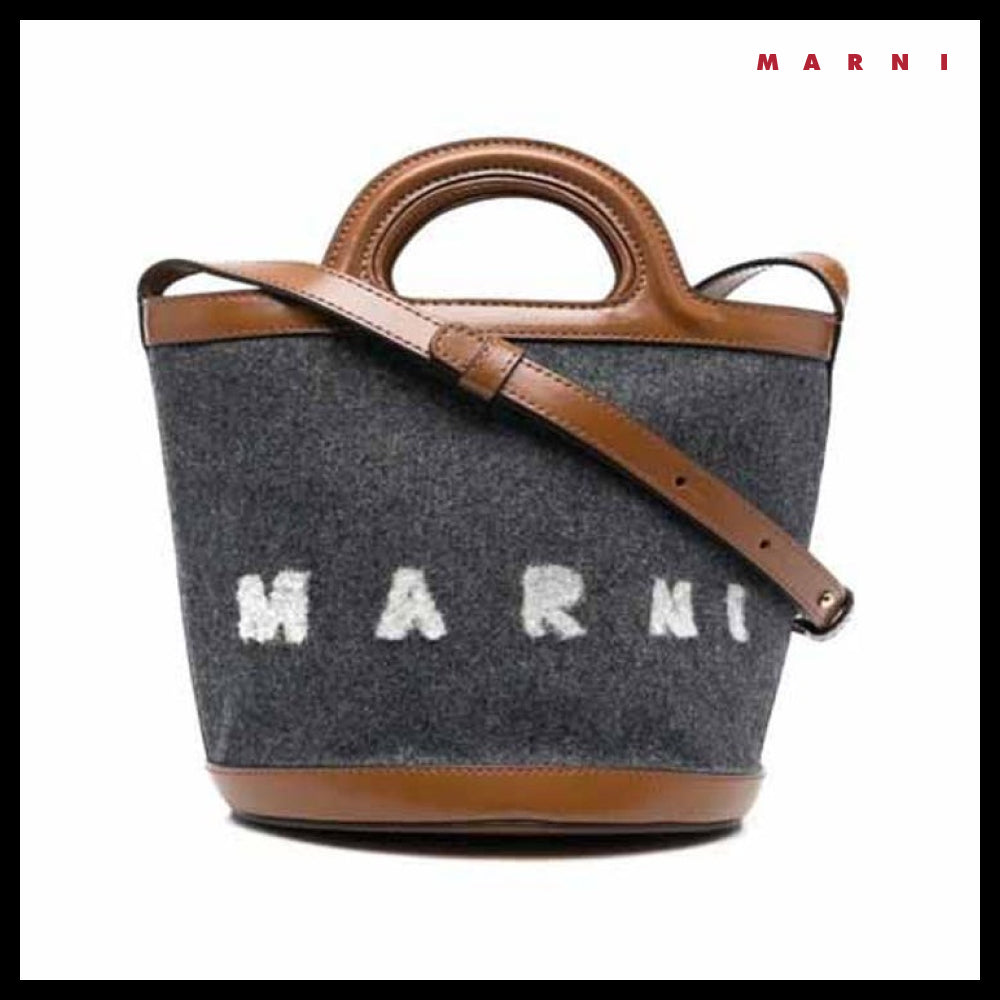 【MARNI】Felt Logo Mini Bucket Bag Dark Grey Mocha Women's