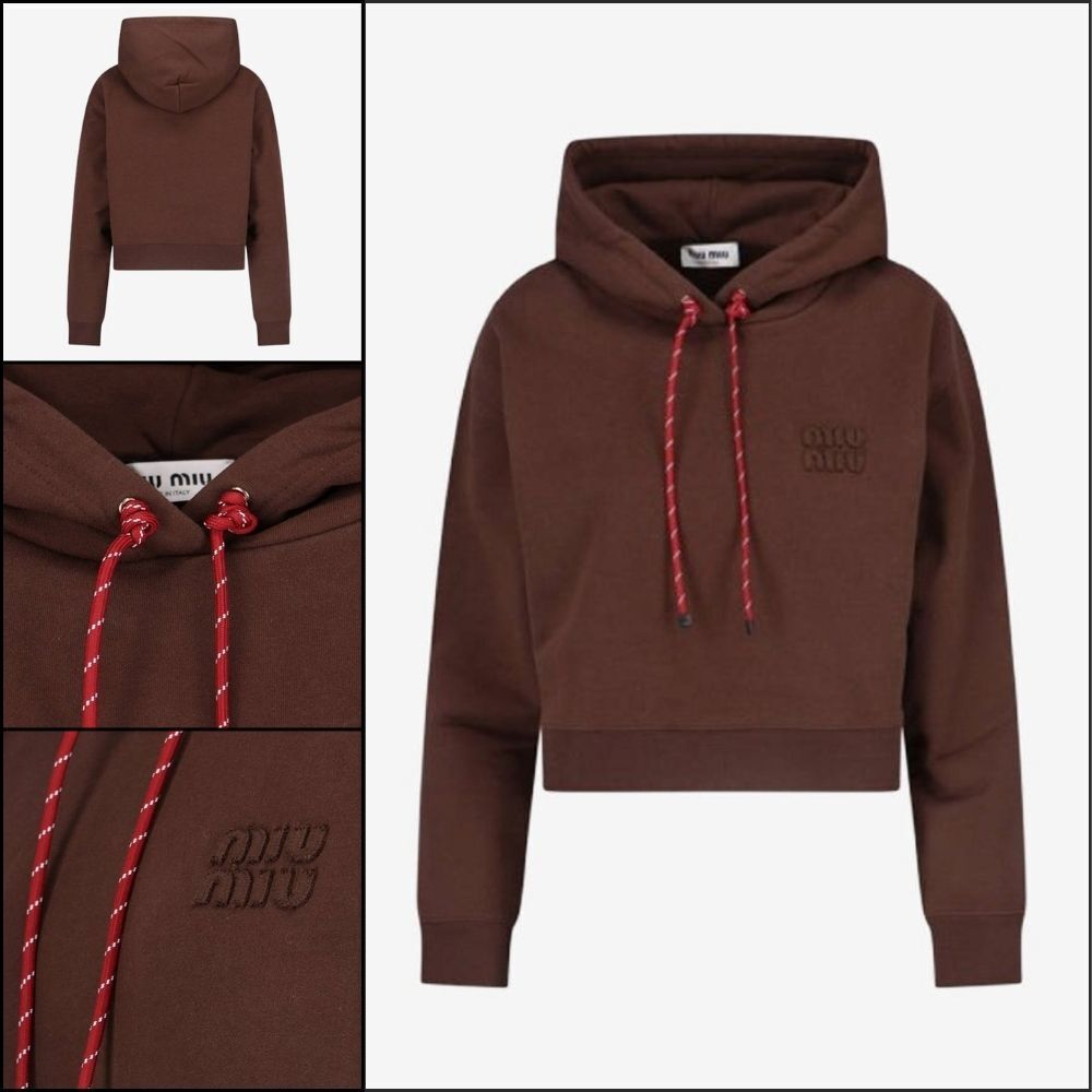 【MIU MIU】Hooded T-Shirt Cocoa Women's