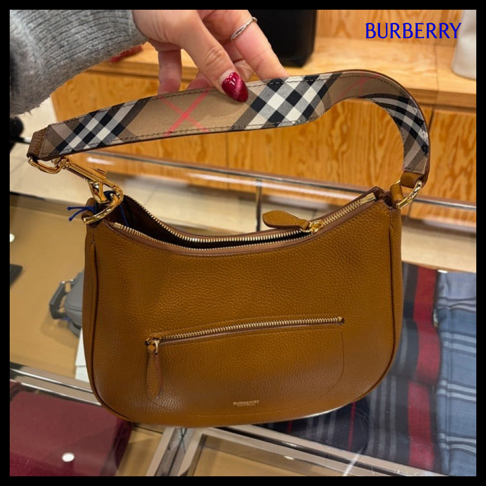 【Burberry】Grain Leather Hobo Shoulder Bag Tawny Brown