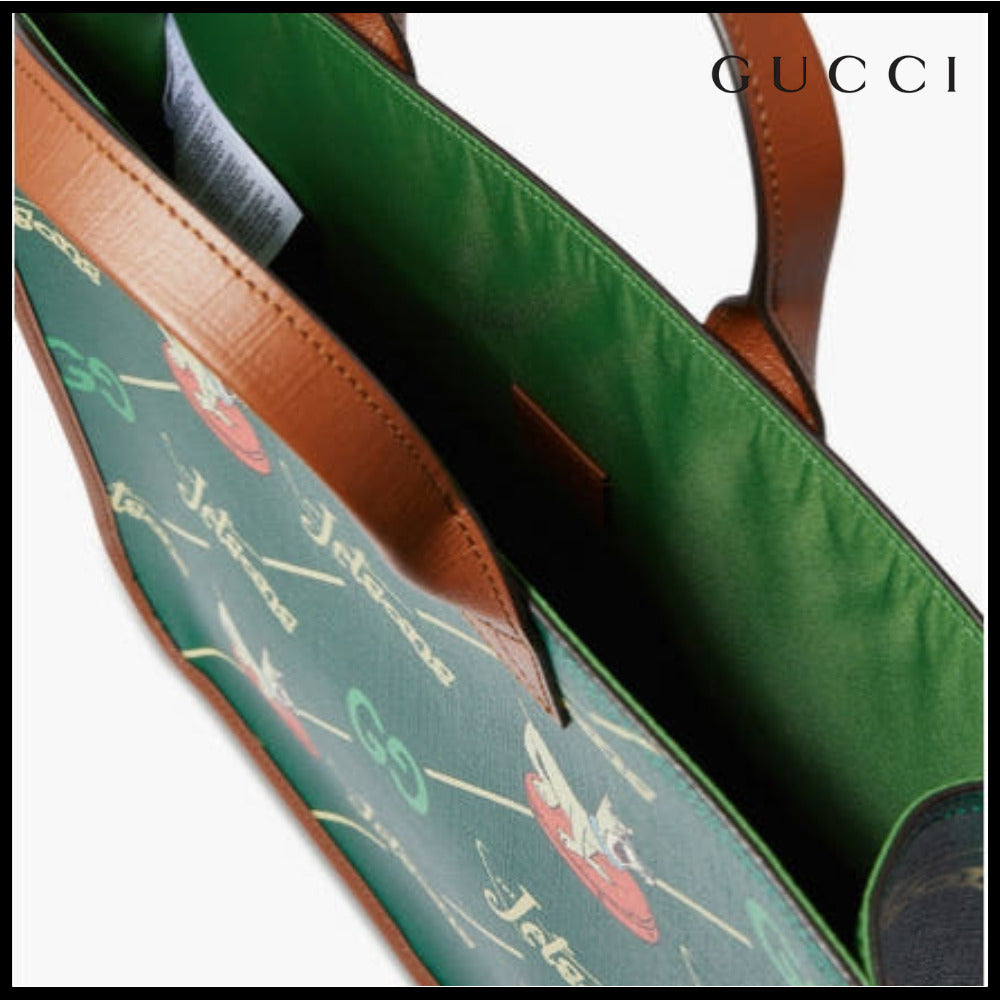 【GUCCI】GG Jetsons Green Brown Trim Tote Bag