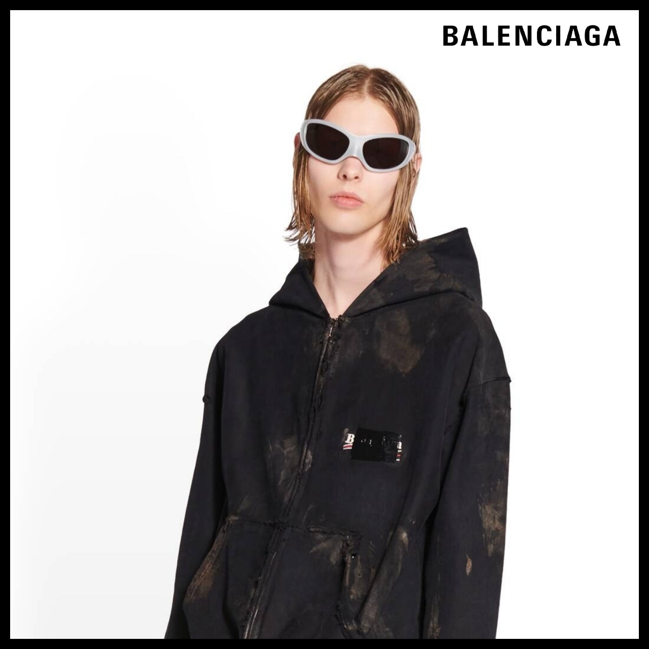 【BALENCIAGA】Gaffer Zip-Up Hoodie Small Fit Black