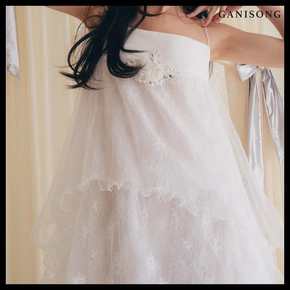 【GANISONG】Bridal Wave To Moon Dress White