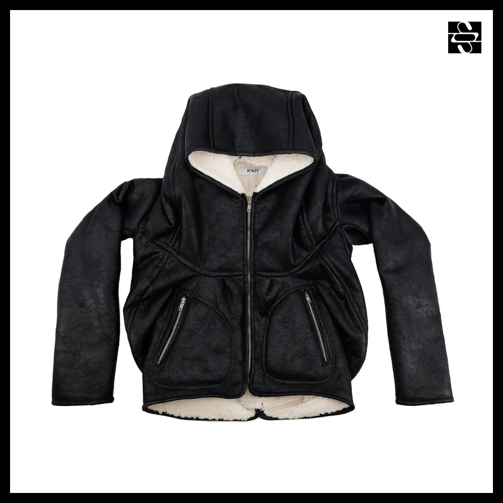 【SUNDAYOFFCLUB】GHAST Crackle Shearling Hoodie Black