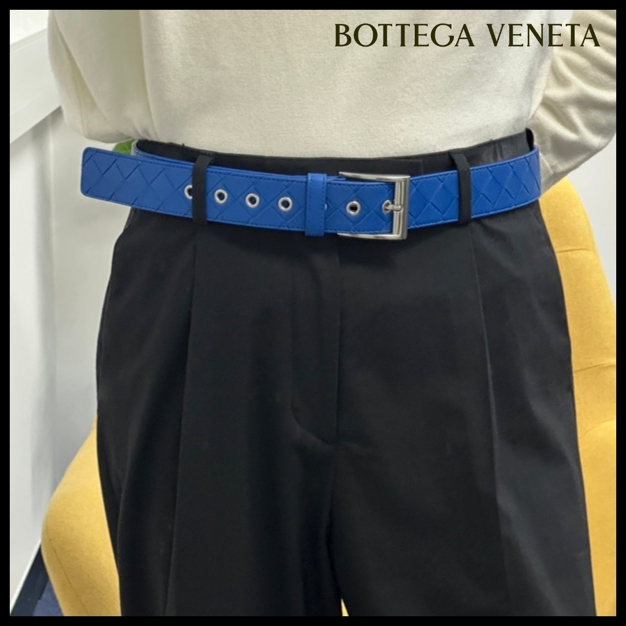 【BOTTEGA VENETA】Intrecciato Nappa Leather Men’s Belt BLUE