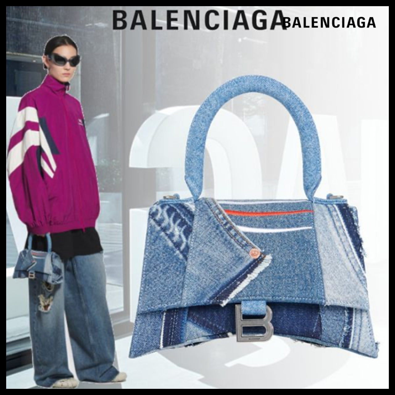 【BALENCIAGA 】Top Handle Denim B Logo Small Handbag