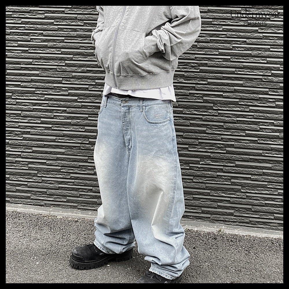 【Undermycar】Mu.31 Anti FxxkingLogoPlayBrushWashedWideJeans