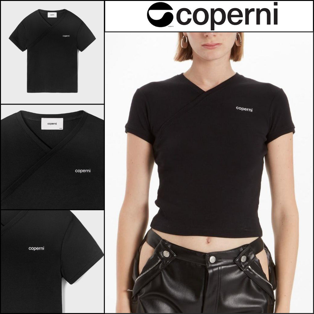 【Coperni】Womens V Neck Line T Shirt Black