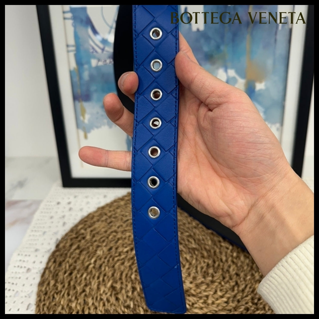 【BOTTEGA VENETA】Intrecciato Nappa Leather Men’s Belt BLUE