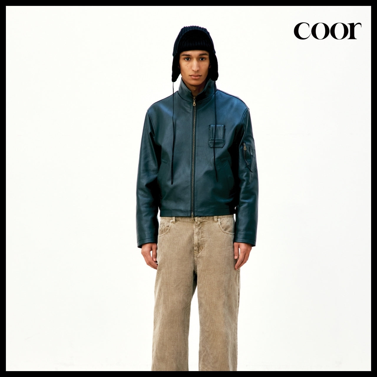 【COOR】Goat Skin Pilot Leather Jumper (2 Colors)