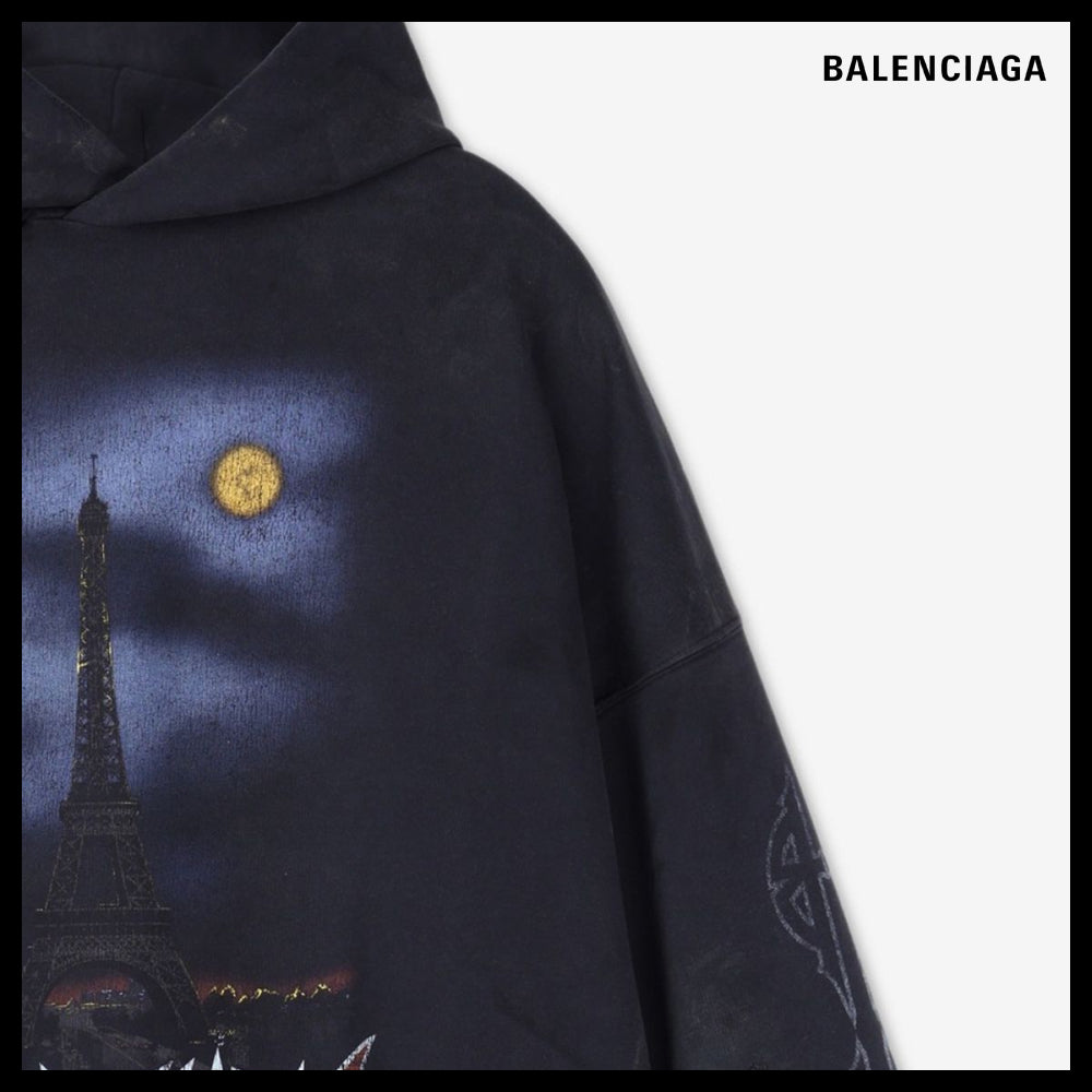 【BALENCIAGA】Large Fit Hoodie Washed Black