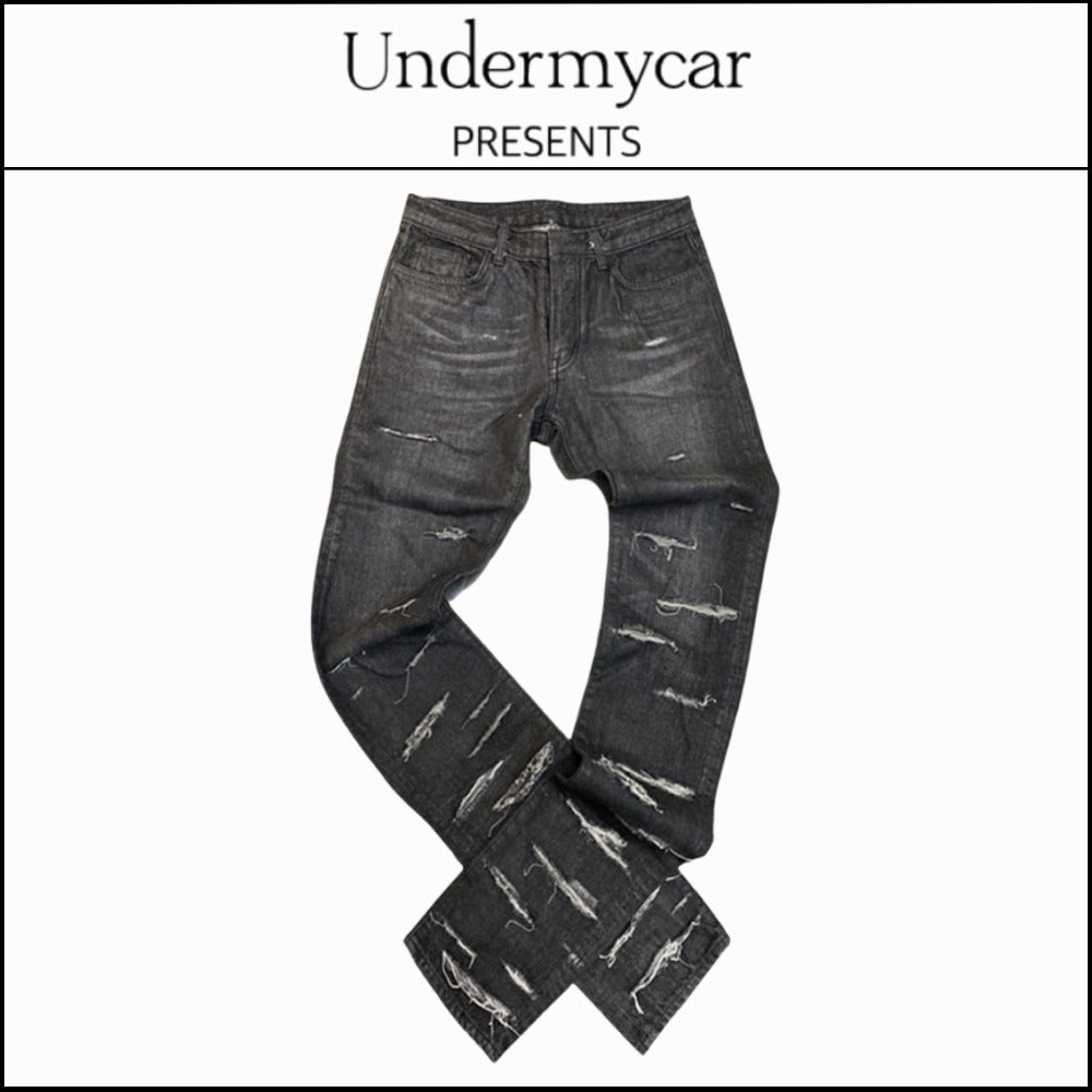 【Undermycar】Ecdysis Destroyed Wax Coating Jeans with Konic