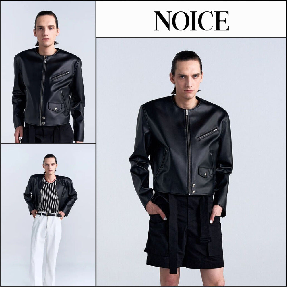 【NOICE】M Motorcycle Faux Leather Jacket Black