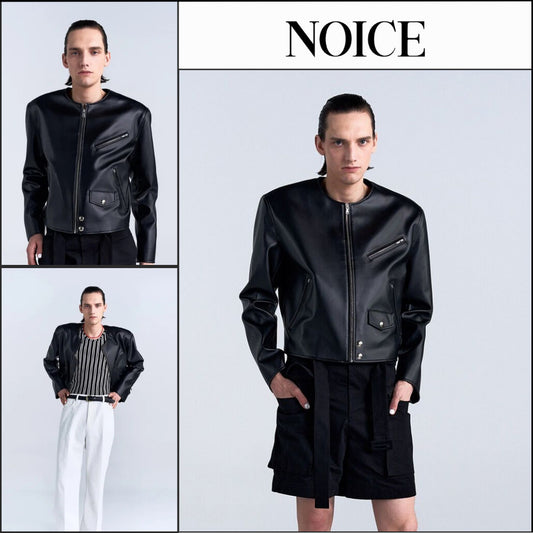 【NOICE】M Motorcycle Faux Leather Jacket Black