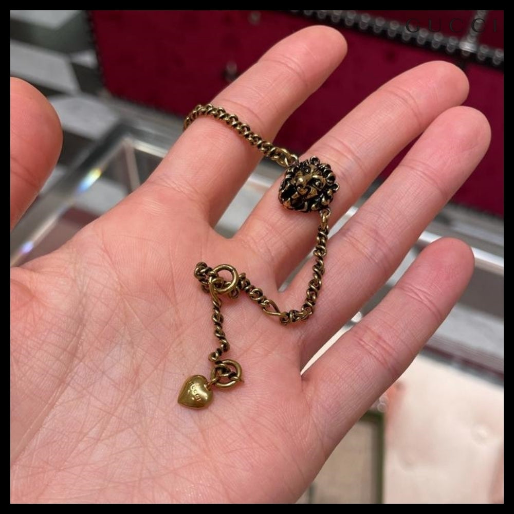 【GUCCI】Lion Head Chain Bracelet Gold