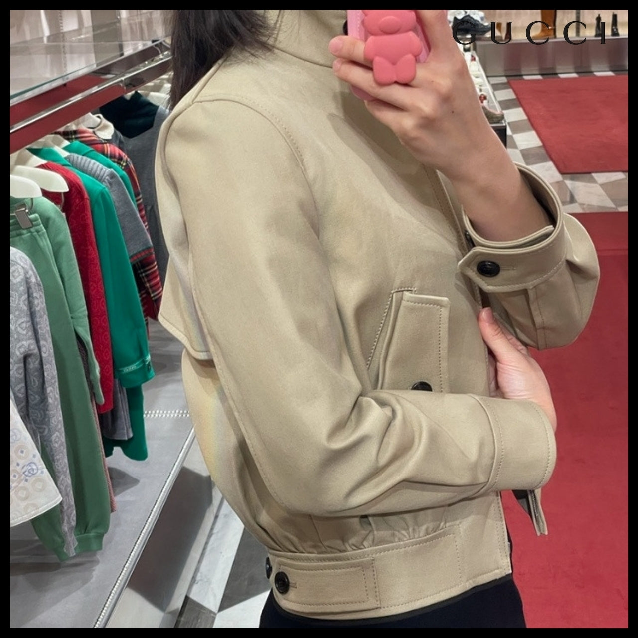 【GUCCI】Logo Cotton Drill Bomber Jacket Cold Beige