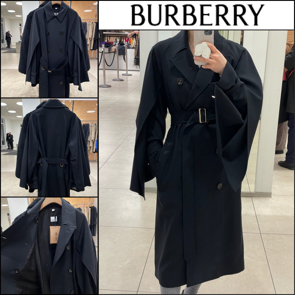 【Burberry】COTNESS Wool Blend Trench Coat Black