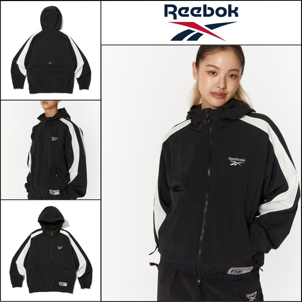 【Reebok】Stretch Hooded Windbreaker Jacket Black