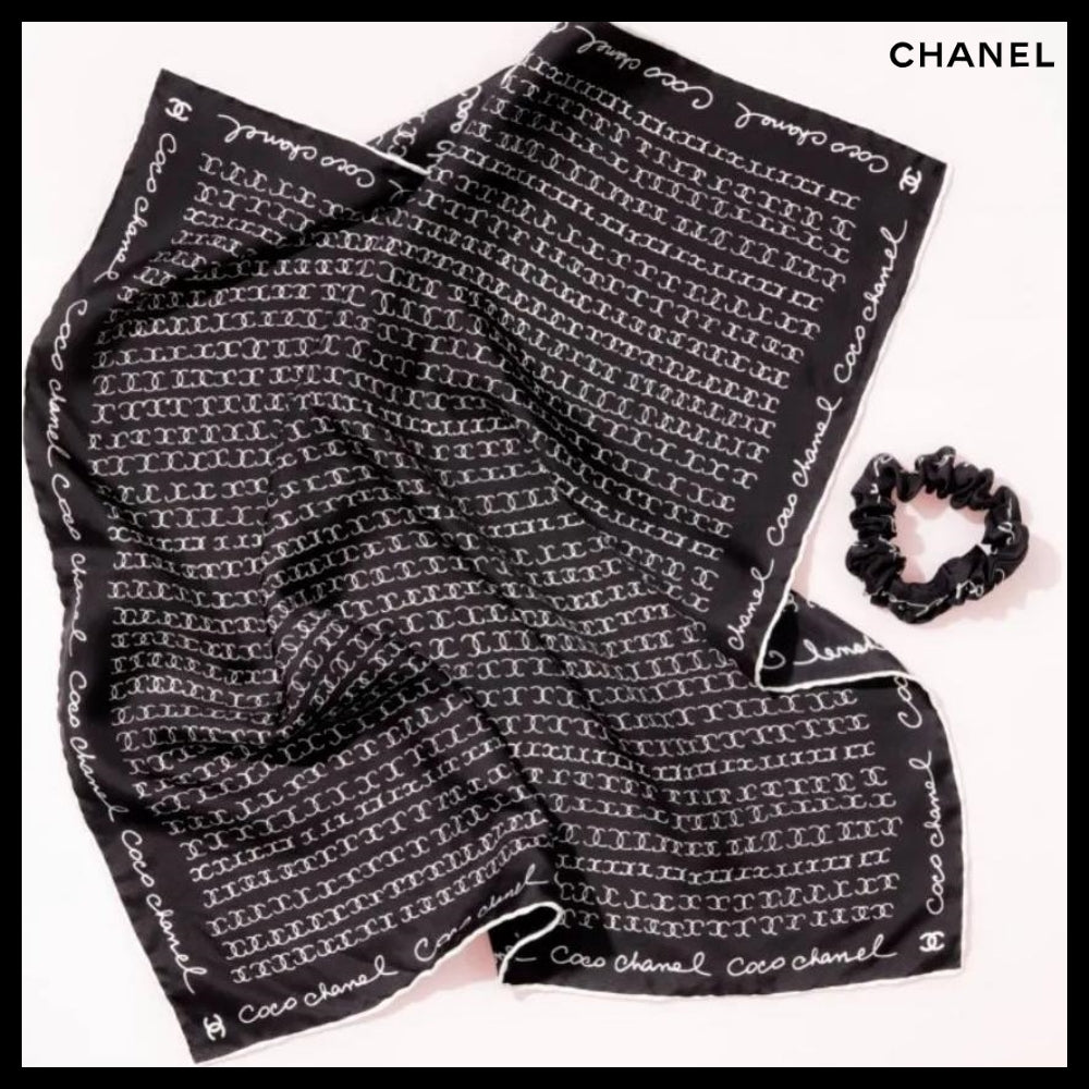 【CHANEL】Lettering CC Logo Twilly Scrunchie Hairband