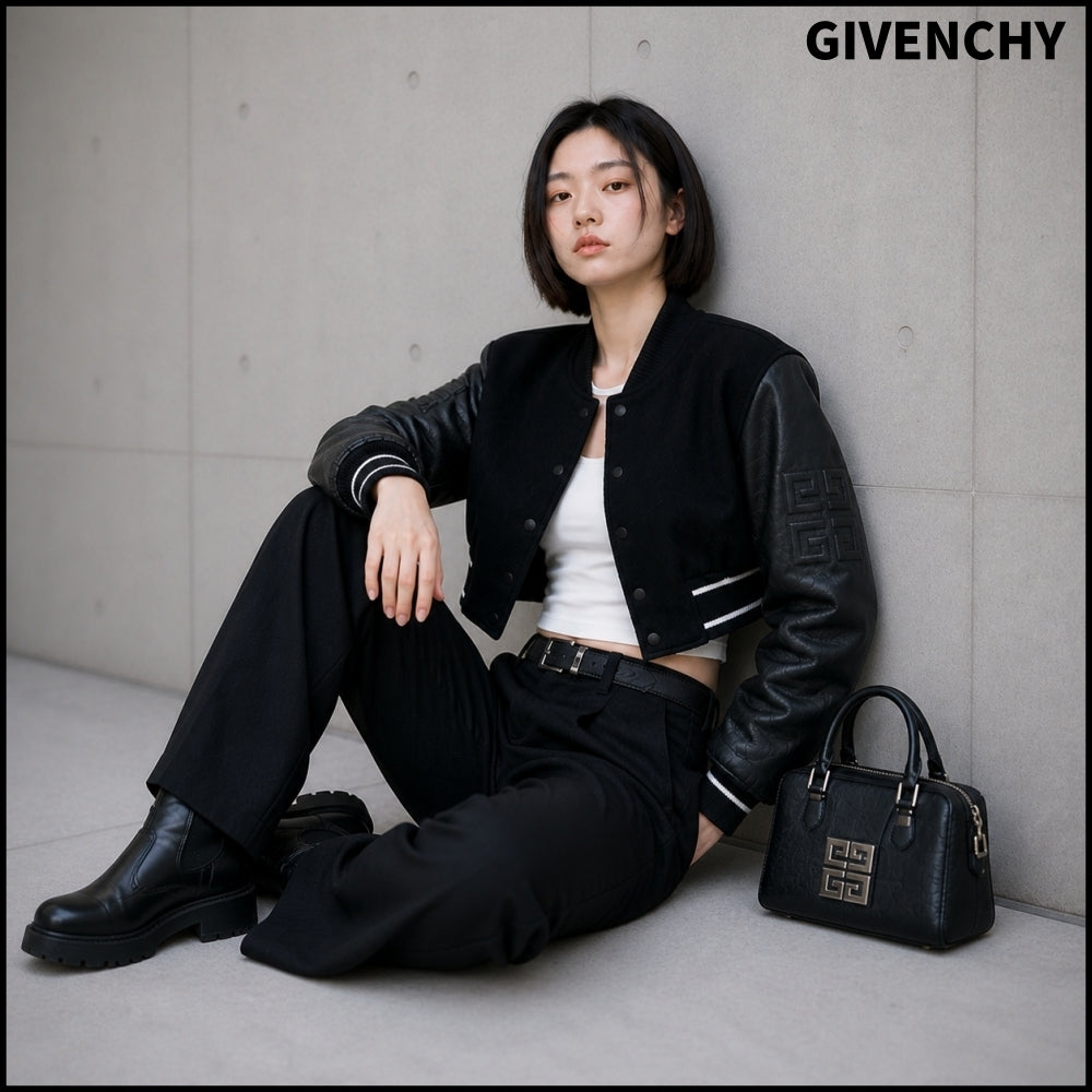 【GIVENCHY】Cropped Varsity Jacket Black White
