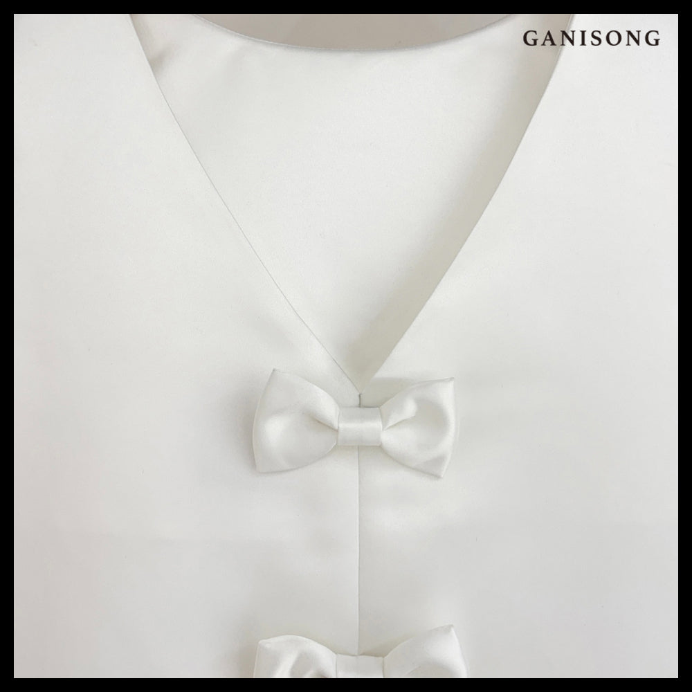 【GANISONG】Bridal Bow Shower Dress White