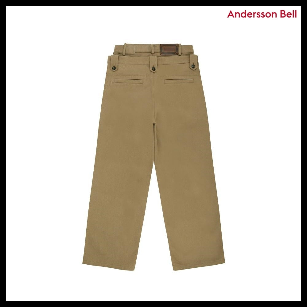 【ANDERSSON BELL】Double Waistband Wide-Leg Trousers Beige