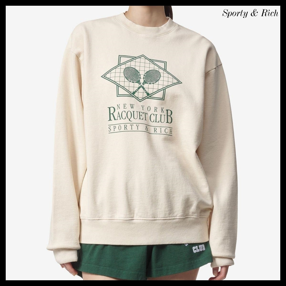 【Sporty & Rich】Racket Club Graphic Print Sweatshirt Cream