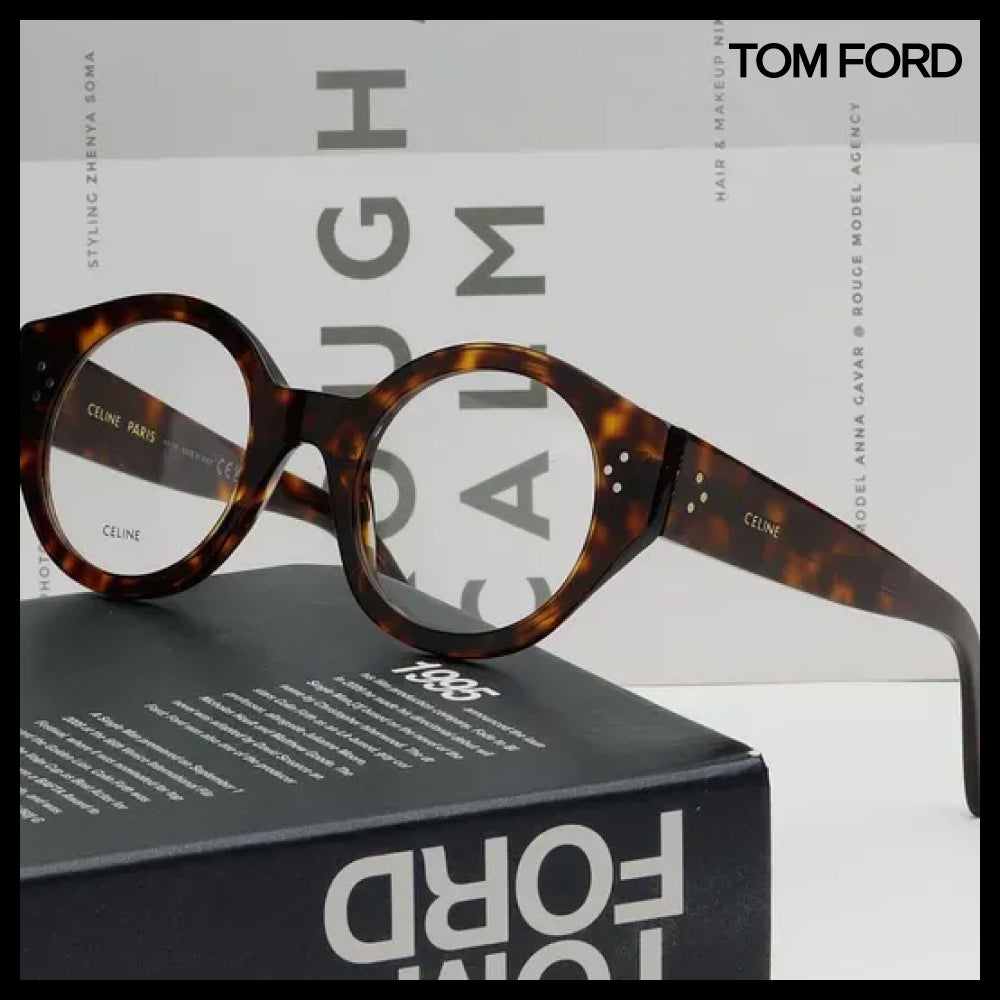 【CELINE】Thick Round Leopard Horn-Rimmed Eyeglasses Fashion