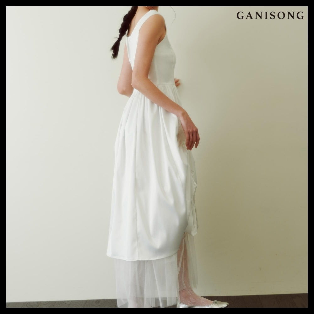 【GANISONG】Bridal Rosy Bow Dress White