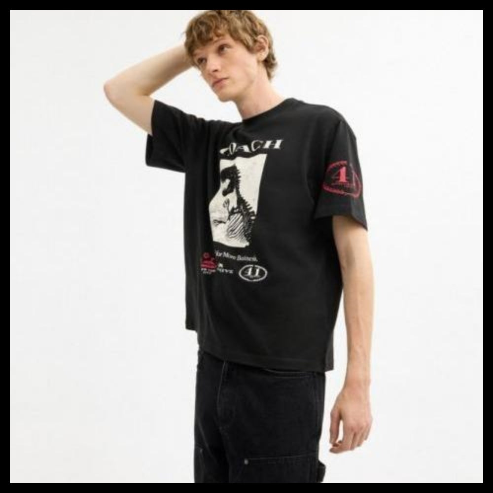 【Coach】Dinosaur Collage T Shirt Organic Cotton Black