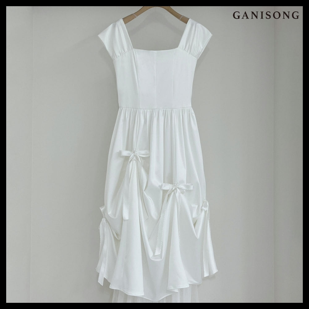 【GANISONG】Bridal Bow Bow Dress White