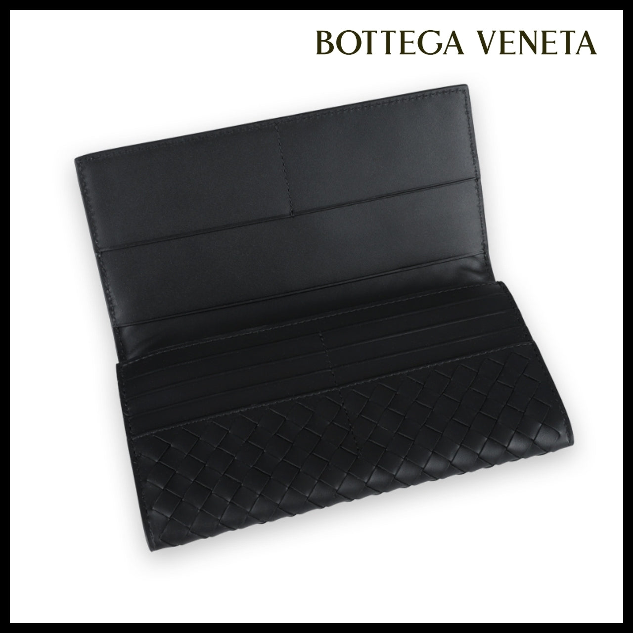 【BOTTEGA VENETA】 Mens Intrecciato Long Wallet Black