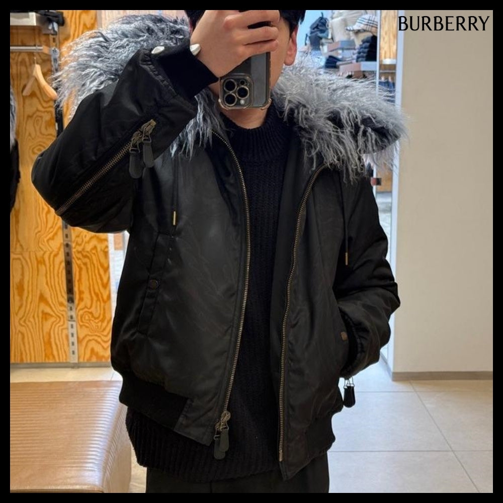 【Burberry】B Shield Shearling Fur Bomber Jacket Shadow