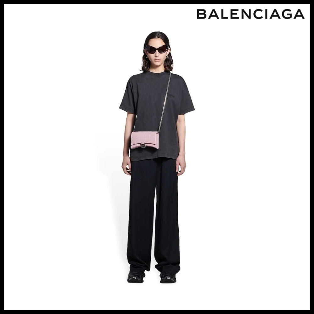 【BALENCIAGA】Hourglass Wallet on Chain Crocodile Embossed
