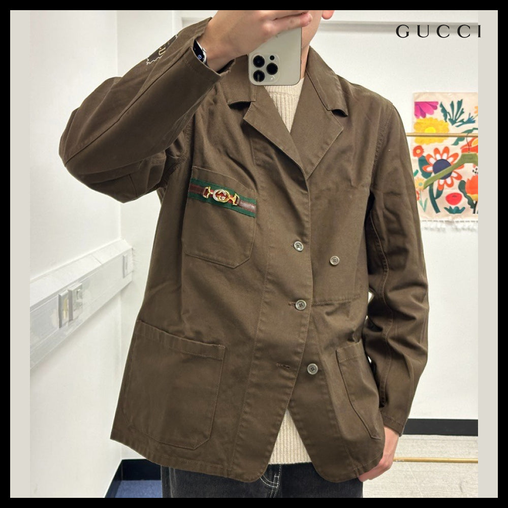 【GUCCI】Interlocking G Horsebit Label Patch Cotton Jacket