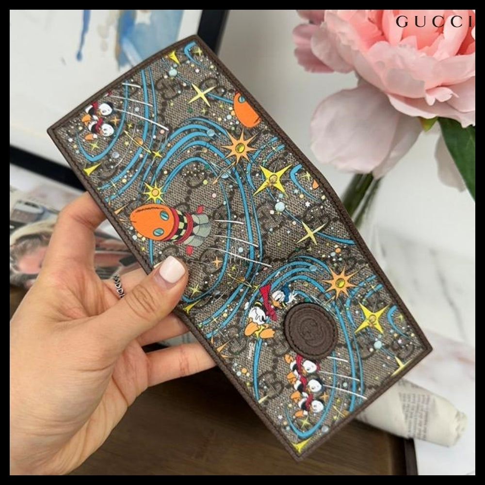 【Gucci x Disney】Donald Duck Print Canvas Wallet New Acero