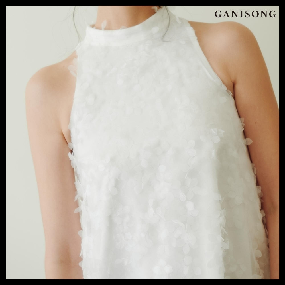 【GANISONG】Bridal Angel Pollen Halterneck Dress White