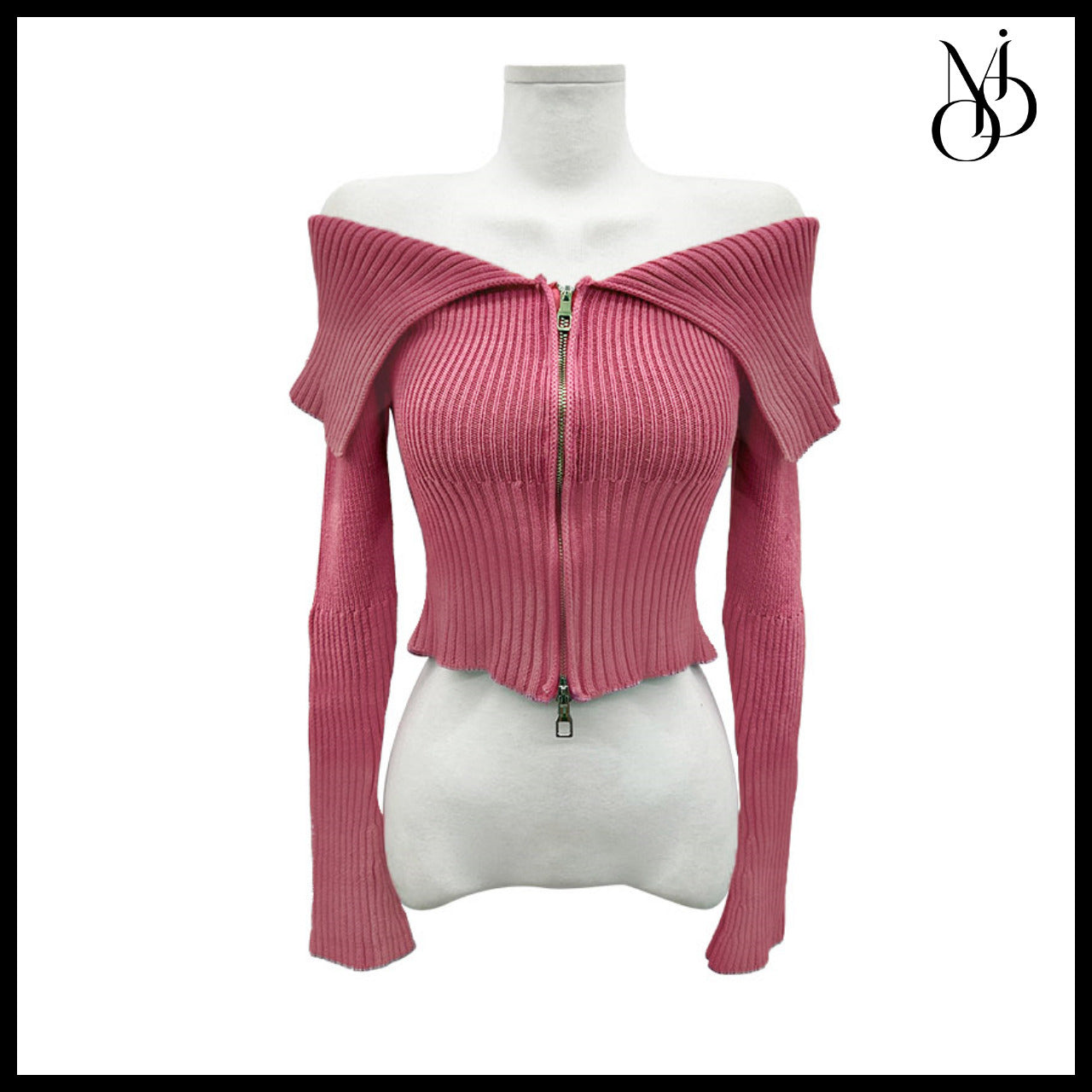 【MODIMOOD】Two-Tone Rib Collar Two-Way Off-Shoulder Knit