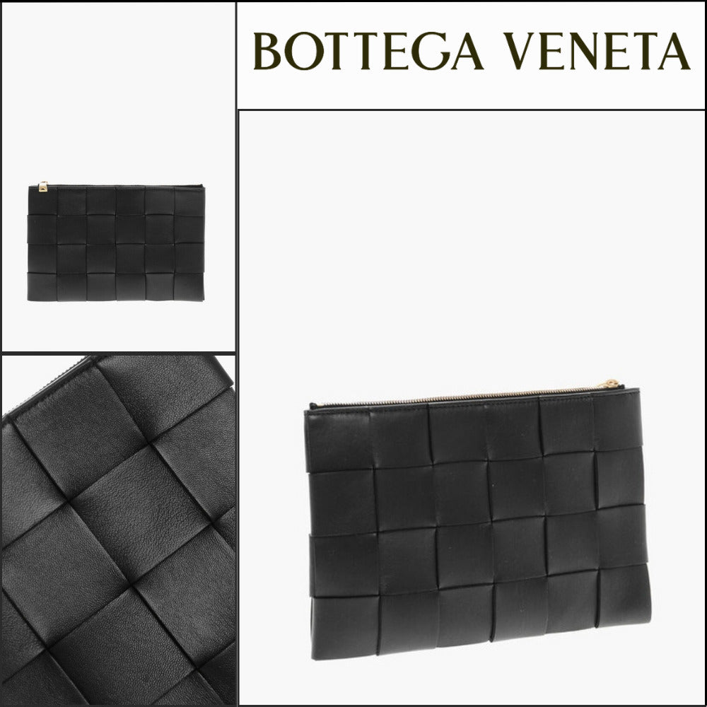 【BOTTEGA VENETA】Black Leather Clutch