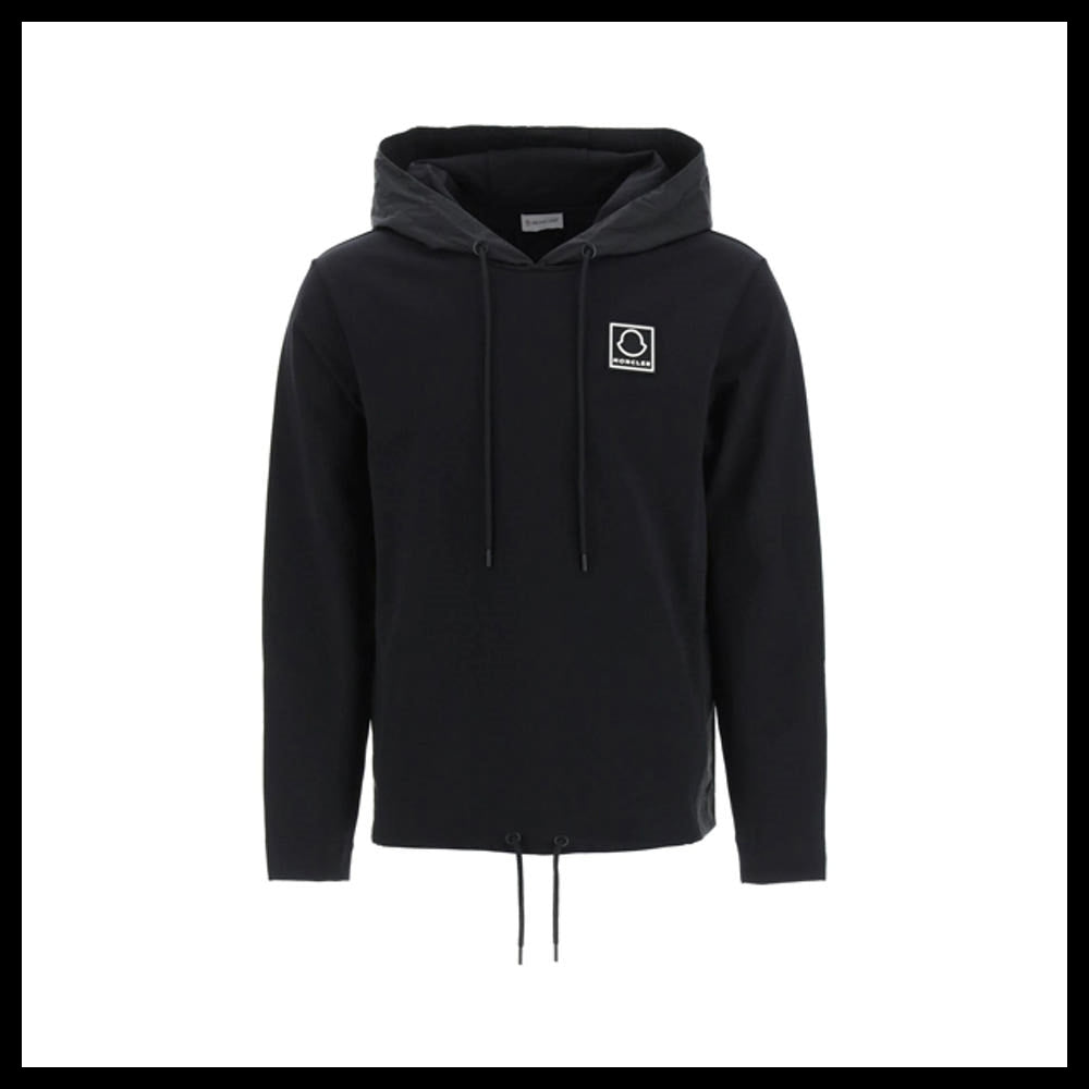 【MONCLER】Square Logo Running Hoodie Black Men